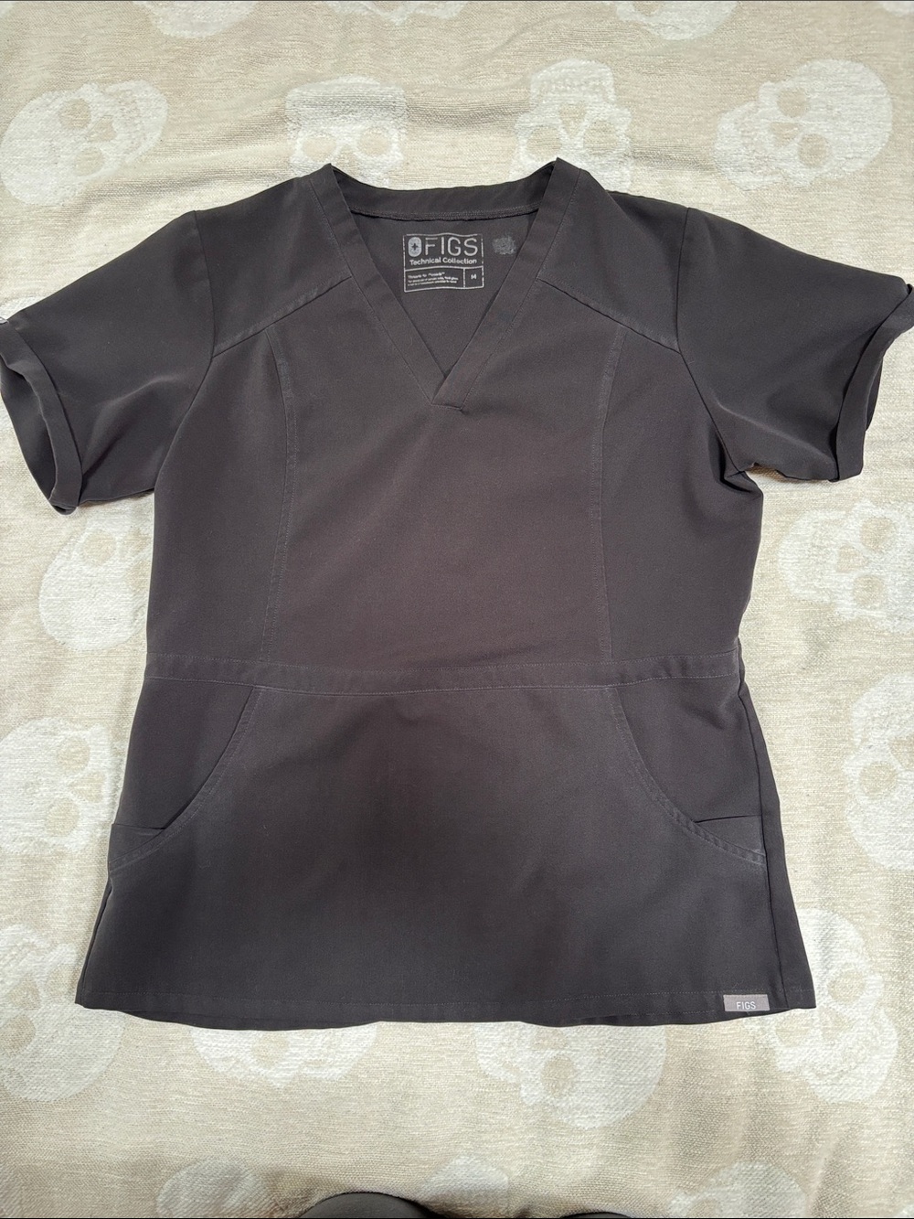Figs Black V-Neck Medical Scrub Top